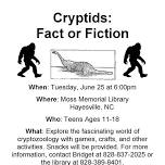 Teen Event - Cryptids: Fact or Fiction at Moss Memorial Library