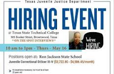 Hiring Event - TJJD Ron Jackson Campus, Brownwood TX