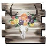 COFFEE & CANVAS - Flower Deer Skull! *Wood Shiplap