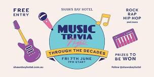 Music Themed Trivia Night @ The Shaws Bay Hotel