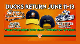 DUCKS HOMESTAND June 11-13th! Baseball Cap Giveaway June 13th!