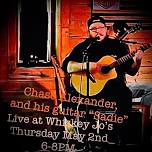 Chase Alexander, and his guitar “Sadie”. Solo acoustic act debut at Whiskey Jo’s