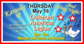 Wing&Sing Karaoke at Oakmont Am Legion 5/16 6pm-11pm