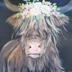 Highland Cow with Flowers