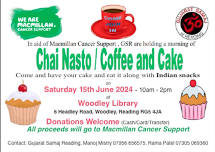 Chai Nasto/Coffee & Cake for Macmillan Cancer Support