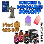 DISPOSABLES AND TORCHES – 30% OFF.  ALL MED 7 CBD PRODUCTS – 40% OFF!