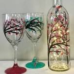 Cherry Blossom Light-up Wine Bottle & Glass Set Paint & Sip Event