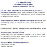 Country Pond Lake Association- Annual Meeting