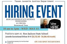 Hiring Event - TJJD Ron Jackson Campus, Brownwood TX