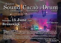 Sound, cacao, & drum Bliss. Sat 15 June 7:15pm. Bruns