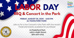 Labor Day Community BBQ & Concert in the Park at AJ Padelford Park