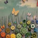 Field of flowers, butterflies and buttons