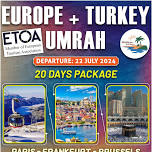 EUROPE + TURKEY + UMRAH 3IN1 - 20 DAYS GROUP TOUR