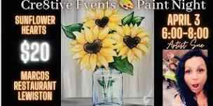 $20 Paint Night - Heart Sunflowers- Marcos Restaurant Lewiston