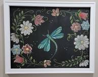 Dragonfly and Flowers screen painting w Stephanie