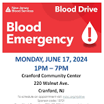 Cranford Community Blood Drive - Emergency Blood Shortage!