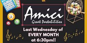 FREE Monthly Wednesday Night Musical Bingo Show! At Amici in Mt. Sinai!