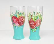 Paint Nite: Teal Pint Glasses with Roses