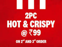 Kfc Offer! Add 2 Pc Hot And Crispy Chicken at Just Rs.99 on Minimum Cart Value Of Rs.499 Or More