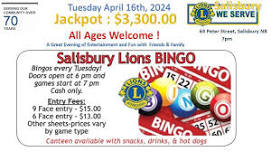 Salisbury Lions Club Bingo Tuesday April 16, 2024