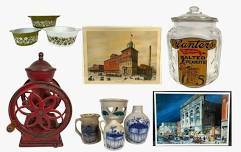 Coffee grinder, Salmon Falls Stoneware, Pryex, Allentown Landmark Prints, Quilts & More!