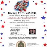 Memorial Day Ceremony 11AM & Family Event 12PM-Oregon VFW Post 8739