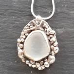 Seaglass stone setting in silver clay by www.rebeccaoxenham.com