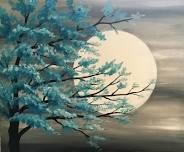 Paint Nite: Teal Tree in Moonlight