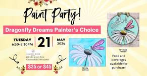 5/29 Dragonfly Dreams Painters Choice Paint Party at Cannon River Winery, Cannon Falls, MN, 6:30 pm