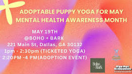 Adoptable Puppy Yoga for mental health awareness month