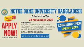 Admission Test Spring 2024 - Notre Dame University Bangladesh