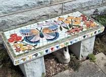 MOSAICED WOODEN GARDEN BENCH