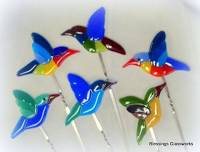 Double Hummingbird Fused Glass Plant Stakes