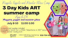 3 day Art Camp for kids @ ZegART Studios:  marionettes, puppets and monster pillows