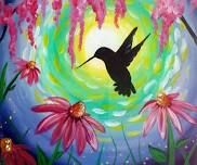 Paint Nite: Midsummer Moonlit Hummingbird and Flowers