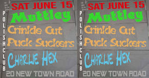 Müttley, Crinkle Cut Puck Suckers, and Charlie Hex, live at the Polish club, Saturday June 15