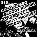 Coco Jumbo, Bloody Ripper, A Day of Storms, Dirty Harriet- Live at Rack-em-up from 8pm Sat 13th July