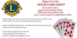 Pitch Card Game to benefit Ridge LIons Club